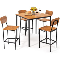 Costway - Table a Manger avec 4 Tabourets de Bar Armature Métal Contemporain/Ensemble 5 pcs de Table à Hauteur de Comptoir pour Pub Salon-Montage