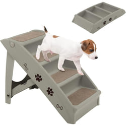Escalier pour Chien Pliant à 4 Marches en Plastique Charge 60KG 64 x 39 x 49 cm Feutre Doux Structure Triangulaire Echelles pour Chiens et Chats-Gris
