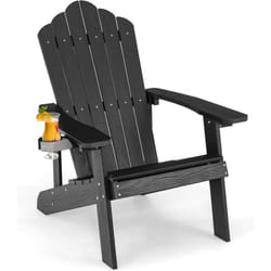 Costway - Fauteuil de Jardin Adirondack en hips Grain de Bois Réaliste, Chaise d'Extérieur Imperméable avec Porte-Gobelet Charge 170KG, pour Jardin