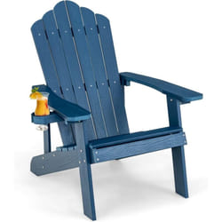 Costway - Fauteuil de Jardin Adirondack en hips Grain de Bois Réaliste, Chaise d'Extérieur Imperméable avec Porte-Gobelet Charge 170KG, pour Jardin