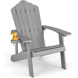 Costway - Fauteuil de Jardin Adirondack en hips Grain de Bois Réaliste, Chaise d'Extérieur Imperméable avec Porte-Gobelet Charge 170KG, pour Jardin