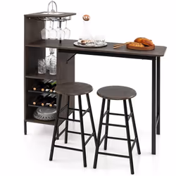 Description générale Ce set comprend une table haute de 120 cm accompagnée de 2 tabourets de bar ronds, parfaits pour créer u ...