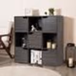 COSTWAY Bibliothèque à 3 Niveaux Meuble de Rangement avec 5 Portes Idéal pour Salon Chambre Entrée 90 x 29 x 90 cm Gris