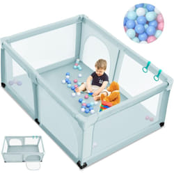 Costway - Parc Bébé avec 2 Poignées et 50 Balles Colorées, Aire de Jeu en Maille Respirante avec Porte de Sécurité, Ventouses Antidérapantes, Clôture