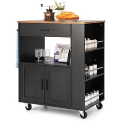 Costway - Desserte de Cuisine sur roulettes (2 Verrouillables), îlot Chariot de Cuisine 3 Casiers à Épices, Chariot de Service Armoire 1 Tiroir