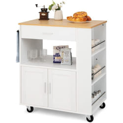 Costway - Desserte de Cuisine sur roulettes (2 Verrouillables), îlot Chariot de Cuisine 3 Casiers à Épices, Chariot de Service Armoire 1 Tiroir