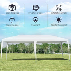 Tonnelle de Jardin 3 m x 6 m Étanche/Tente de Réception/Barnum en Tube Métal 6 Cordes à Vent et 12 Piquets, pour Fêtes Commercial Mariage, Blanc