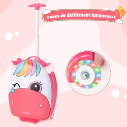 Valise Enfants - COSTWAY - Cheval - 2 LED Roues Lumineuses - Poignée Rétractable