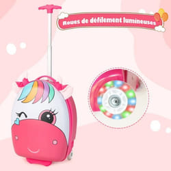 Valise Enfants - COSTWAY - Cheval - 2 LED Roues Lumineuses - Poignée Rétractable