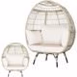 COSTWAY Fauteuil Cocon en Rotin PE Style Naturel avec Coussins Épais Chaise Relax 110 x 82 x 145 CMCharge max : 205 kg