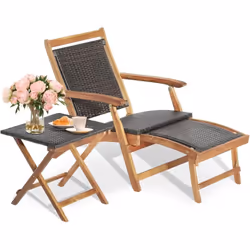 Description générale Cette chaise de patio avec repose-pied rétractable et la table d’appoint est le choix parfait pour un es ...
