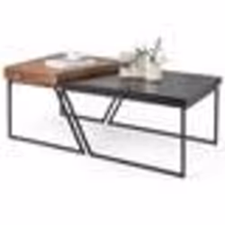 COSTWAY Lot de 2 Tables Basses Gigognes avec Cadre Métal Tables dAppoint Style Industriel avec 8 Pieds Antidérapants Réglable ...