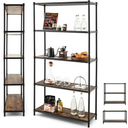 Costway - Bibliothèque Étagère Échelle à 5 Niveaux avec Cadre Métallique, Meuble de Rangement avec Dispositifs Anti-basculement pour pour Salon