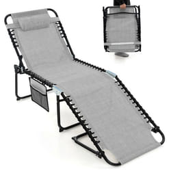 COSTWAY Chaise Longue Pliante avec Appuie-tête Amovible Dossier Réglable à 4 Positions Acier Antirouille pour Camping Terrasse