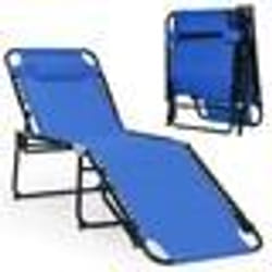 COSTWAY Chaise Longue Pliante avec Appuie-tête Amovible Dossier Réglable à 4 Positions Acier Antirouille pour Camping Terrasse
