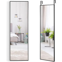 Miroir 120 x 37 cm Au-Dessus de la Porte, Miroir Pleine Longueur Cadre en Alliage d'Aluminium, Crochets pour Vestiaire Chambre Salon (Noir) - Costway