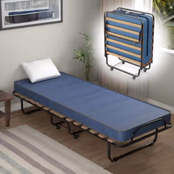Description générale Ce lit d'appoint pliant est conçu pour offrir un confort optimal à vos invités. Doté d'un matelas en mou ...