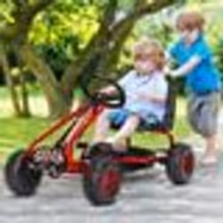 COSTWAY Kart à Pédales Vélo et Véhicule pour Enfants Siège Réglable avec Frein à Main pour lExtérieur 3-6 Ans Rouge