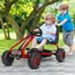 COSTWAY Kart à Pédales Vélo et Véhicule pour Enfants Siège Réglable avec Frein à Main pour lExtérieur 3-6 Ans Rouge