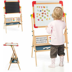 Costway - Chevalet d'Art Enfant Double Face avec Planche à Dessin Rotatif, Horloge et Alphabet, Boulier Educatif, Rouleau de Papier pour Enfants de