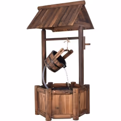 COSTWAY Puits en Bois Extérieur Fontaine de Jardin 60x57x115 cm avec Pompe Electrique Débit 300 L/h Tuyau Transparent Seau Su ...