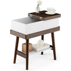 Costway - Bout de Canapé Table d'Appoint Plateau Rabattable, Table de Chevet à 2 Niveaux avec 4 Pieds en Bois en Caoutchouc, Taille Compacte pour