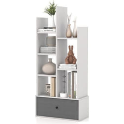 COSTWAY Bibliothèque Moderne à 7 Niveaux avec Tiroir en Tissu Étagère de Rangement à 2 Colonnes avec Dispositif Anti-dumping Blanc