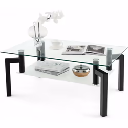 Description: Accentuée d’un cadre en métal noir et présentant 2 tons de verre clair et dépoli, la table basse à 2 niveaux va  ...