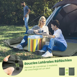 COSTWAY Matelas de Camping Autogonflant 2 Personnes avec 2 Oreillers 187x131x4 CM Sac Portable en PVC Imperméable Randonnées Vert