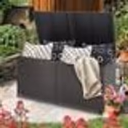COSTWAY Coffre de Rangement 662L en Rotin PE avec 2 Roulettes et 2 Vérin à Gaz Résistant aux Intempéries 150 x 77 x 73 CM