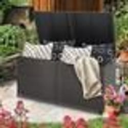 COSTWAY Coffre de Rangement  662L en Rotin PE avec 2 Roulettes et 2 Vérin à Gaz Résistant aux Intempéries 150 x 77 x 73 CM