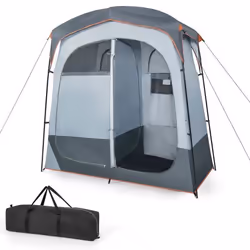 Tente de Douche Portable 2 Personnes COSTWAY en 2 Chambres avec Bâche de Pluie Amovible Corde à Linge Crochet 210x107x210cm G ...