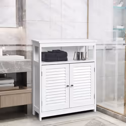 COSTWAY Meuble de Rangement pour Salle de Bain en Bois avec Placard 2 Portes à Volet Etagère Réglable pour Salle de Bain Salo ...