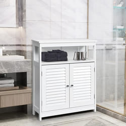 COSTWAY Meuble de Rangement pour Salle de Bain en Bois avec Placard 2 Portes à Volet Etagère Réglable pour Salle de Bain Salon Blanc