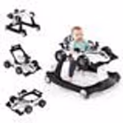 COSTWAY Trotteur Bébé Musical Pliable 4 en 1 Apparence de Voiture Pousseur Hauteur et Vitesse Réglables avec Lumière Volant B ...