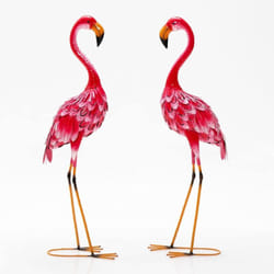 Statue de Flamant Rose Lot de 2 pour Jardin Cadre en Métal Imperméable Plumes de Couleur Dégradée Animaux Realiste - Costway