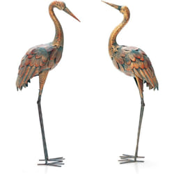 Statue de Grue Debout Lot de 2 pour Jardin Cadre en Métal Imperméable Plumes de Couleur Dégradée Animaux Realiste - Costway