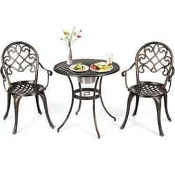 Ensemble Table et 2 Chaises pour Jardin 3 Pièces avec Seau à Glace Amovible Accoudoir en Fonte d'Aluminium Charge 100KG - Costway