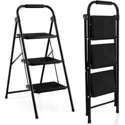 Costway - Marchepied 3 Marches Pliant Largie Cadre Métallique Lourd Pédale Antidérapante 64 x 39 x 90 cm Capacité 150 kg Noir