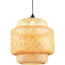 Costway - Suspension en Bambou Armature ø 40 x h 43 cm Abat-jour Tressé à la Main Rustique Fil 0-90cm E27 40W Plaque de Plafond Métal