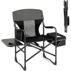 COSTWAY Chaise de Camping Pliante avec Petite Table Sac de Glace avec Porte-gobelet 113 x 56 x 98 CM Charge 180 KG Noir