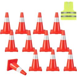 Costway - Lot de 12 Cônes de Signalisation Réfléchissant en pvc Hauteur 43cm avec Gilet Jaune, Cône de Sécurité Marqueur Attention Sécurité