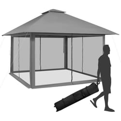 COSTWAY Tonnelle de Jardin Pliante Pop-up 4 x 4M Parois Latérales en Maille à Fermeture Éclair Double Toit Hauteur Réglable Sac Gris