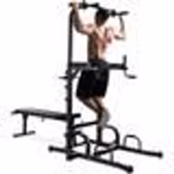 COSTWAY Station de Traction Multifonctions avec Banc de Musculation PliableBarre de TractionCoussins de Coude Hauteurs Ajusta ...
