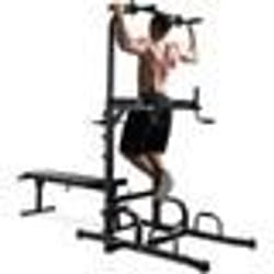 COSTWAY Station de Traction Multifonctions avec Banc de Musculation PliableBarre de TractionCoussins de Coude Hauteurs Ajustables
