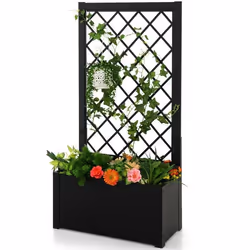 COSTWAY Jardinière avec Treillis en Métal 63x31x124CM Bac à Fleurs Résistance aux Intempéries pour Plante Grimpante Légume et ...