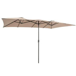 COSTWAY Parasol de Jardin Double XXL 426 x 265cm Poignée à ManivelleSommet Ventilé Polyester Structure Métallique à 10 Côtes Café