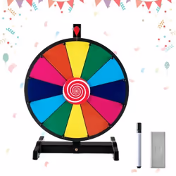 COSTWAY Roue de la Fortune 15 Pouces (Dia.38 cm)-12 Fentes Colorées-Prize Wheel-Marqueur à SecEffaceur-Base Antidérapante-Car ...