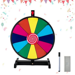 COSTWAY Roue de la Fortune 15 Pouces (Dia.38 cm)-12 Fentes Colorées-Prize Wheel-Marqueur à SecEffaceur-Base Antidérapante-Carnaval