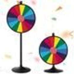 COSTWAY Roue de la Fortune 60CM-Hauteur Réglable 80-148 CM avec Support-14 Fentes Colorées-Marqueur Effaçable à SecGomme-Fête
